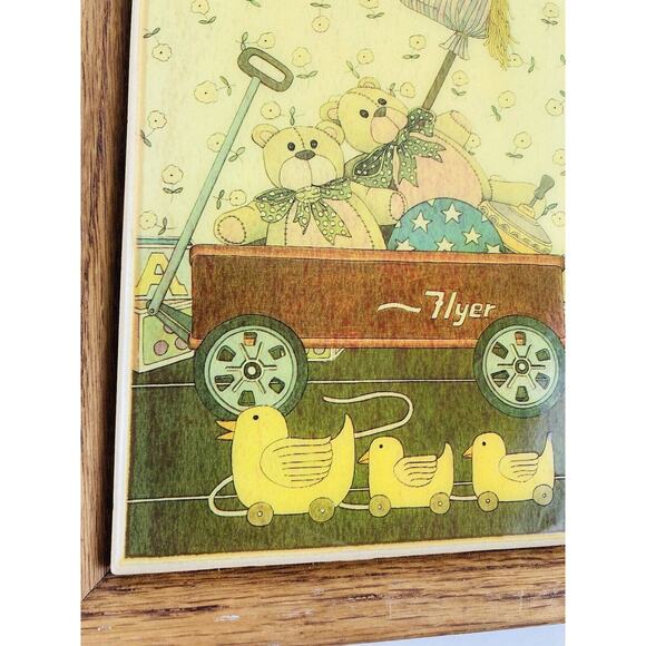 Frame Radio Flyer Wagon Ducks Retro Horse Enameled Ceramic Tile Nursery Baby VTG - Picture 3 of 8